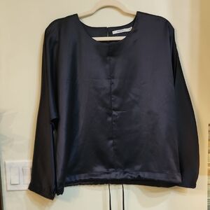 Portsaid Navy Satin Blouse With Drawstring